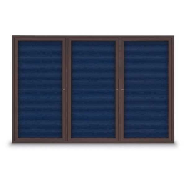 30"x36" 1-Door Enclosed Outdoor Letterboard, Blue Felt/Bronze Alum